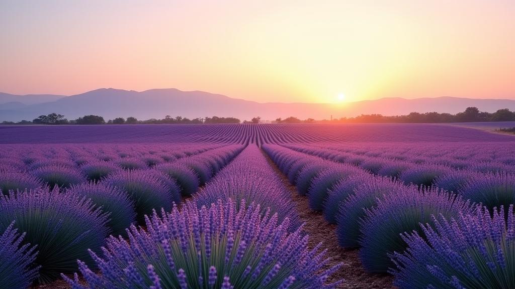 Champs de lavande sous un soleil doux en Provence